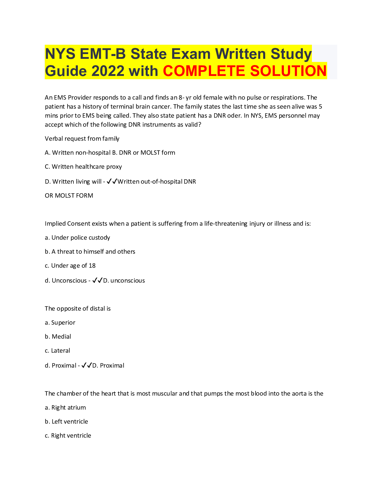NYS EMTB State Exam Written Study Guide 2022 with COMPLETE SOLUTION